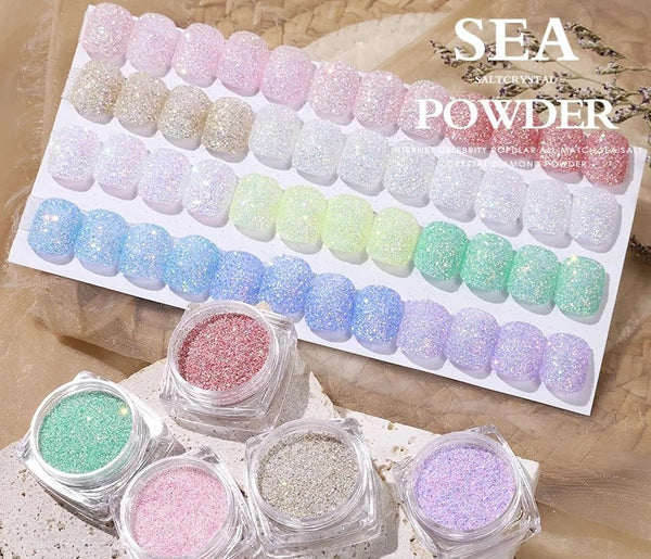 TikTok Aurora Ins- Sea Salt Fine Glitter For Nail Art 12 Colors Crystal Diamond Powder